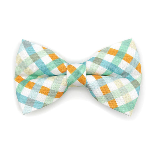 Pet Bow Tie - "Seashore" - Ocean Blue & Mint Plaid Cat Bow Tie / Spring, Summer, Coastal / For Cats + Small Dogs (One Size)