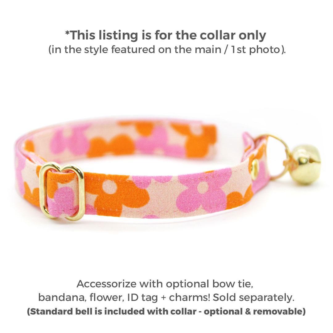 Cat Collar - "Petal Pop" - Retro Floral Pink Orange Cat Collar / Fall, Spring, Summer, Vintage 60s / Breakaway Buckle or Non-Breakaway / Cat, Kitten + Small Dog Sizes