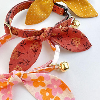 Cat Collar - "Petal Pop" - Retro Floral Pink Orange Cat Collar / Fall, Spring, Summer, Vintage 60s / Breakaway Buckle or Non-Breakaway / Cat, Kitten + Small Dog Sizes