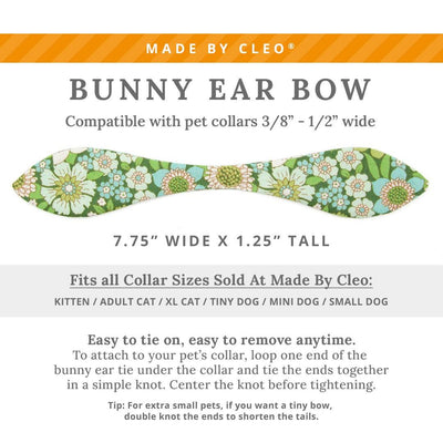 Cat Collar & Bunny Ear Bow Set - "Sage Garden" - Floral Green Cat Collar w/ Matching Bunny Bow Tie / Retro, Vintage 60s / Tie-On Scarf / Cat, Kitten + Small Dog Sizes
