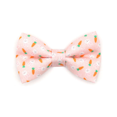 Pet Bow Tie - "Bunnies & Carrots Pink" - Pastel Pink Bunny Bow Tie / Easter, Spring / For Cats + Small Dogs (One Size)