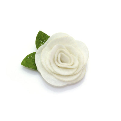 Cat Collar + Flower Set - "Velvet - Pale Gray" - Light Grey Velvet Cat Collar w/ Ivory Felt Flower (Detachable)
