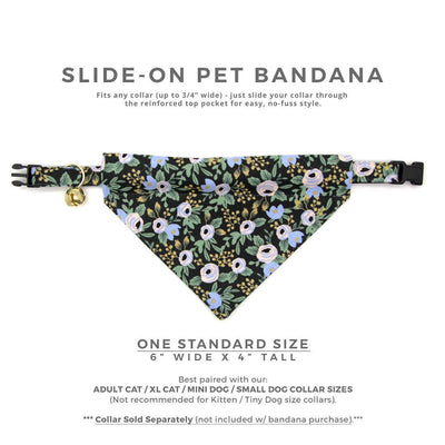 Rifle Paper Co® Pet Bandana - "Belladonna" - Black Floral Bandana for Cat + Small Dog / Slide-on Bandana / Over-the-Collar (One Size)