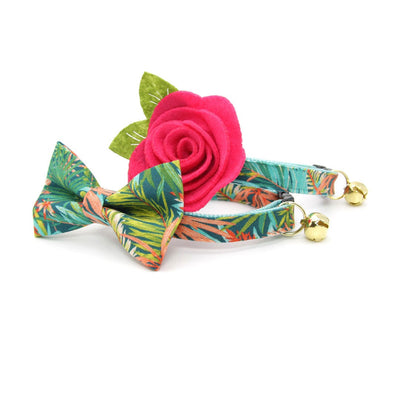Pet Bow Tie - "Tropicalia" - Palm Leaf Tropical Bow Tie for Cat / Botanical, Summer, Hawaiian / For Cats + Small Dogs (One Size)