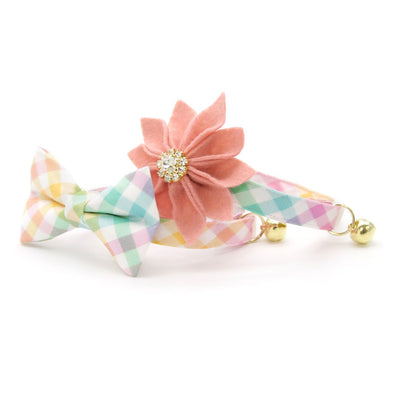 Bow Tie Cat Collar Set - "Dawn" - Pastel Plaid Cat Collar w/ Matching Bowtie / Easter, Spring, Summer / Cat, Kitten, Small Dog Sizes