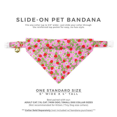 Pet Bandana - "Wild Strawberry - Pink" - Liberty of London® Berry Floral Bandana for Cat + Small Dog / Spring + Summer / Slide-on Bandana / Over-the-Collar (One Size)