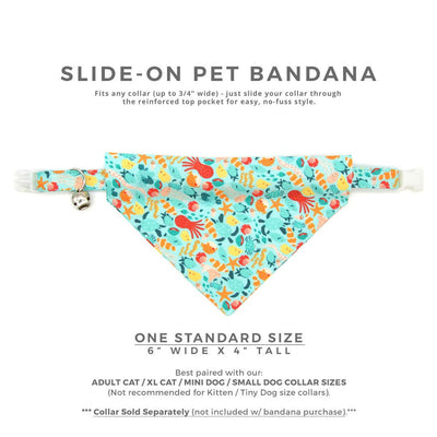 Pet Bandana - "Ocean Life" - Aquatic Fish Bandana for Cat + Small Dog / Summer, Beach, Sea, Marine / Slide-on Bandana / Over-the-Collar (One Size)