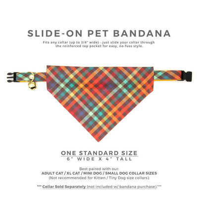 Pet Bandana - "Campfire" - Smoky Rainbow Plaid Bandana for Cat + Small Dog / Wedding, Fall, Autumn, Thanksgiving / Slide-on Bandana / Over-the-Collar (One Size)