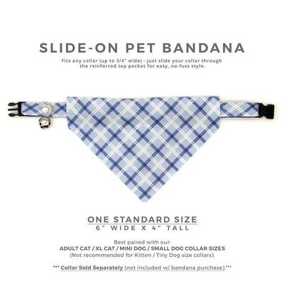 Pet Bandana - "Skye" - Light Blue Plaid Bandana for Cat + Small Dog / Wedding, Fall, Winter, Summer / Slide-on Bandana / Over-the-Collar (One Size)