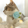Cat Collar + Flower Set - "Snowflakes - Frosty Blue" - Snowflake Cat Collar w/ Sky Blue Felt Flower (Detachable)