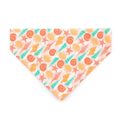 Pet Bandana - "Seashell Beach" - Peach, Aqua & Coral Pink Shell Bandana for Cat + Small Dog / Slide-on Bandana / Over-the-Collar (One Size)