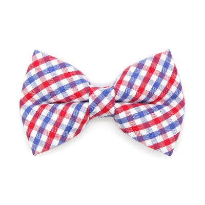 Bow Tie Cat Collar Set - "Heritage" - Gingham Red White & Blue Plaid Cat Collar w/ Matching Bowtie / Patriotic, 4th of July / Independence Day / Cat, Kitten, Small Dog Sizes
