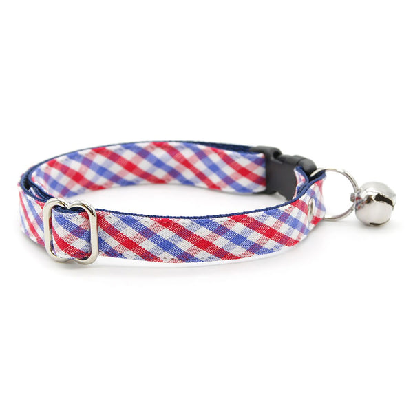 Cat Collar "Heritage" Gingham Red White & Blue Plaid Cat Collar