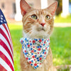 Pet Bandana - "Home Sweet Home" - Red & Blue Floral Bandana for Cat + Small Dog / Patriotic, Independence Day / Slide-on Bandana / Over-the-Collar (One Size)