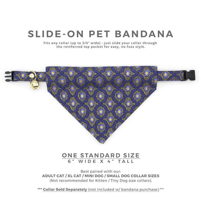 Pet Bandana - "Santorini" - Rifle Paper Co® Metallic Gold & Blue Bandana for Cat + Small Dog / Slide-on Bandana / Over-the-Collar (One Size)