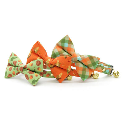 Pet Bow Tie - "Scenic Route" - Aqua, Green & Orange Plaid Cat Bow / Fall, Summer, Spring / For Cats + Small Dogs (One Size)