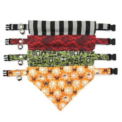 Pet Bandana - "Unexpected Guest" - Black & Gray Striped Bandana for Cat + Small Dog / Halloween / Slide-on Bandana / Over-the-Collar (One Size)