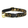 Cat Collar + Flower Set - "Black Forest" - Gold & Black Cat Collar w/ Ivory Felt Flower (Detachable)