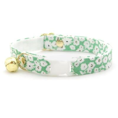 Bow Tie Cat Collar Set - "Apple Blossom" - Light Green Floral Cat Collar w/ Matching Bowtie / Spring, Easter, Wedding / Cat, Kitten, Small Dog Sizes