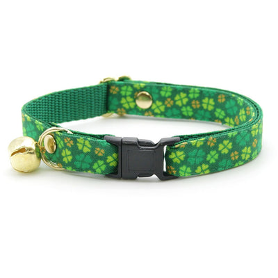 Bow Tie Cat Collar Set - "Clover Leaf" - St. Patrick's Day Green & Gold Cat Collar w/ Matching Bowtie / Shamrock, Lucky, Irish / Cat, Kitten, Small Dog Sizes