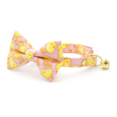 Bow Tie Cat Collar Set - "Spring Chicks - Pink" - Easter Cat Collar w/ Matching Bowtie / It's A Girl / Cat, Kitten, Small Dog Sizes