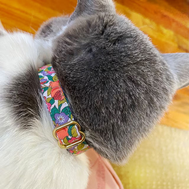 Cat Collar - "Ambrosia" - Liberty of London® Floral Cat Collar / Pink, Purple, Green & Orange / Breakaway Buckle or Non-Breakaway / Cat, Kitten + Small Dog Sizes