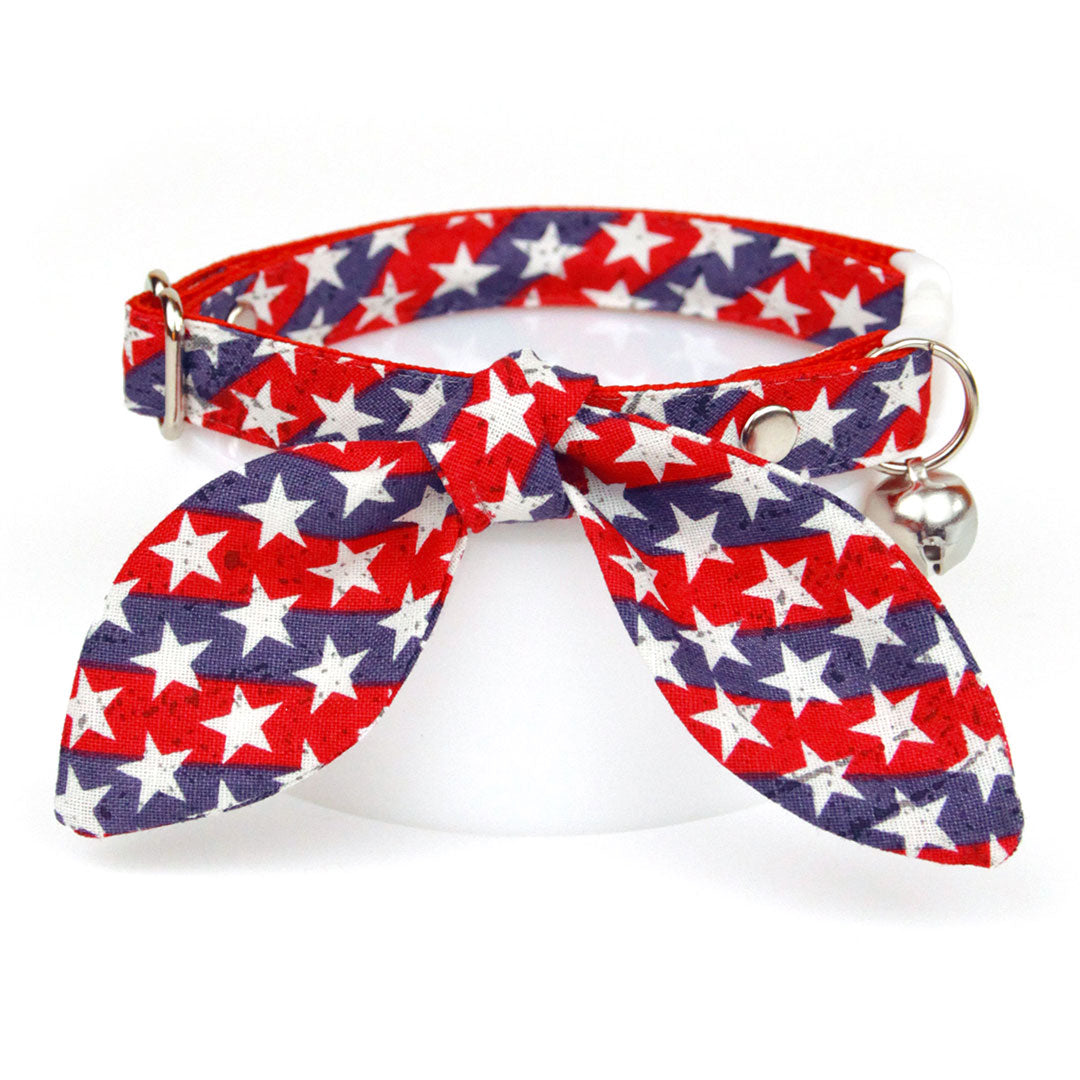 Cat Collar - "Americana" - Stars & Stripes Cat Collar / Independence Day, Fourth of July, USA / Breakaway Buckle or Non-Breakaway / Cat, Kitten + Small Dog Sizes