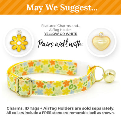Bow Tie Cat Collar Set - "Aurora" - Orange & Yellow Floral Cat Collar w/ Matching Bowtie / Fall, Spring, Wedding / Cat, Kitten, Small Dog Sizes Sizes