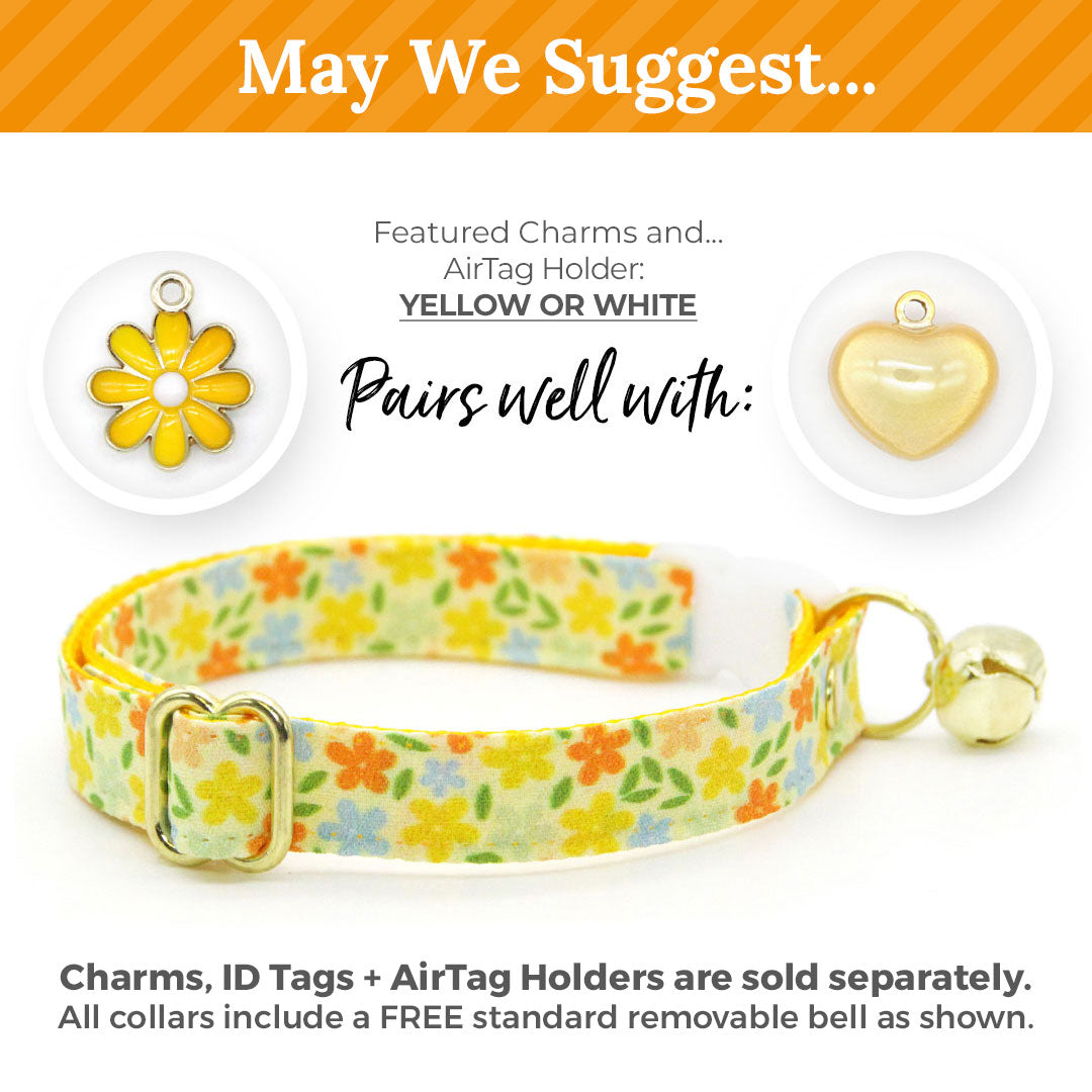 Cat Collar - "Aurora" - Orange & Yellow Floral Cat Collar / Fall, Spring, Marigolds, Buttercups, Wedding / Breakaway Buckle or Non-Breakaway / Cat, Kitten + Small Dog Sizes