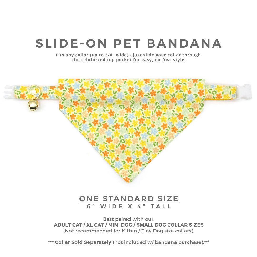 Pet Bandana - "Aurora" - Yellow Floral Bandana for Cat + Small Dog / Wedding, Spring, Fall / Slide-on Bandana / Over-the-Collar (One Size)