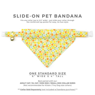 Pet Bandana - "Aurora" - Yellow Floral Bandana for Cat + Small Dog / Wedding, Spring, Fall / Slide-on Bandana / Over-the-Collar (One Size)