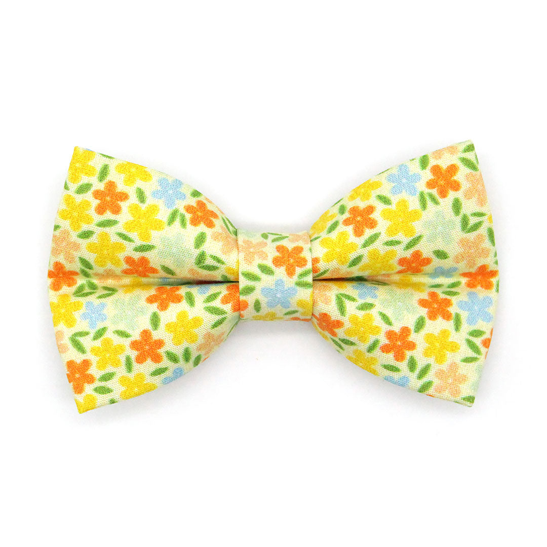 Bow Tie Cat Collar Set - "Aurora" - Orange & Yellow Floral Cat Collar w/ Matching Bowtie / Fall, Spring, Wedding / Cat, Kitten, Small Dog Sizes Sizes