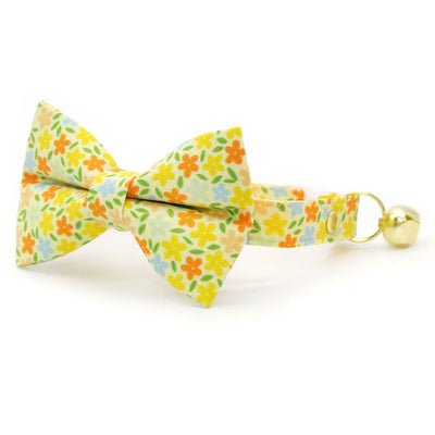 Bow Tie Cat Collar Set - "Aurora" - Orange & Yellow Floral Cat Collar w/ Matching Bowtie / Fall, Spring, Wedding / Cat, Kitten, Small Dog Sizes Sizes