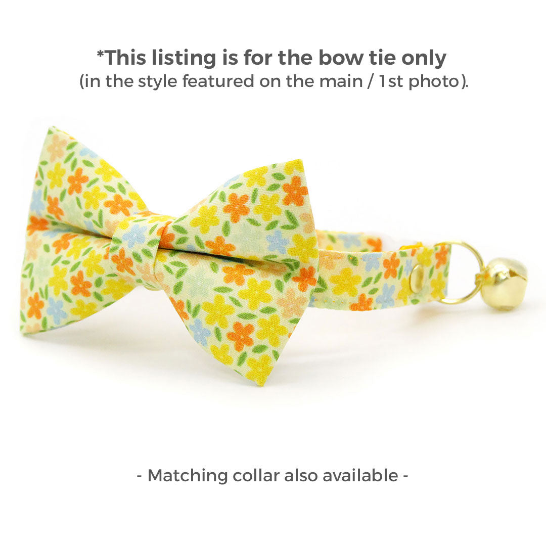 Pet Bow Tie - "Aurora" - Orange & Yellow Floral Cat Bow Tie / Wedding, Fall, Autumn, Spring, Easter / For Cats + Small Dogs (One Size)