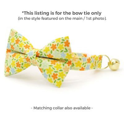 Pet Bow Tie - "Aurora" - Orange & Yellow Floral Cat Bow Tie / Wedding, Fall, Autumn, Spring, Easter / For Cats + Small Dogs (One Size)
