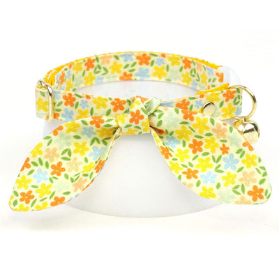 Cat Collar - "Aurora" - Orange & Yellow Floral Cat Collar / Fall, Spring, Marigolds, Buttercups, Wedding / Breakaway Buckle or Non-Breakaway / Cat, Kitten + Small Dog Sizes