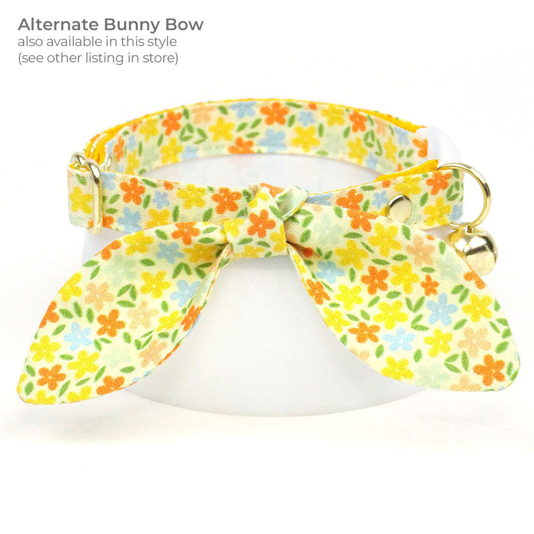 Cat Collar + Flower Set - "Aurora" - Yellow Floral Cat Collar w/ Yellow Felt Flower (Detachable)