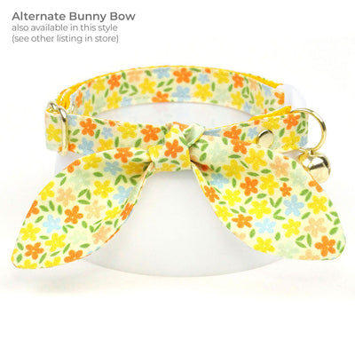 Cat Collar + Flower Set - "Aurora" - Yellow Floral Cat Collar w/ Yellow Felt Flower (Detachable)