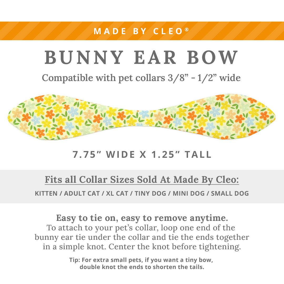 Cat Collar & Bunny Ear Bow Set - "Aurora" - Yellow Floral Cat Collar with Matching Bunny Bow Tie / Spring, Summer, Fall / Cat, Kitten + Small Dog Sizes