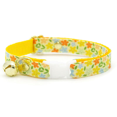 Cat Collar + Flower Set - "Aurora" - Yellow Floral Cat Collar w/ Yellow Felt Flower (Detachable)
