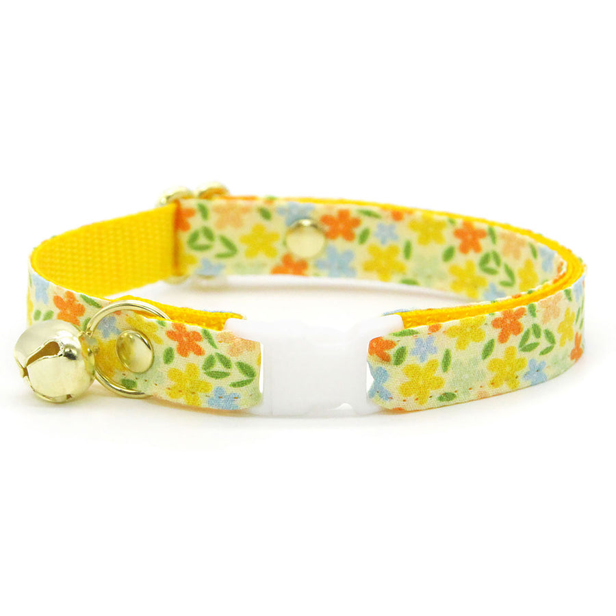 Cat Collar - "Aurora" - Orange & Yellow Floral Cat Collar / Fall, Spring, Marigolds, Buttercups, Wedding / Breakaway Buckle or Non-Breakaway / Cat, Kitten + Small Dog Sizes