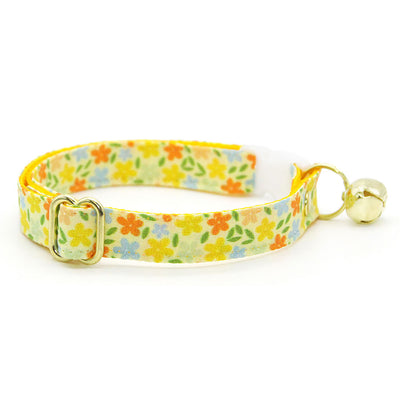 Cat Collar + Flower Set - "Aurora" - Yellow Floral Cat Collar w/ Yellow Felt Flower (Detachable)