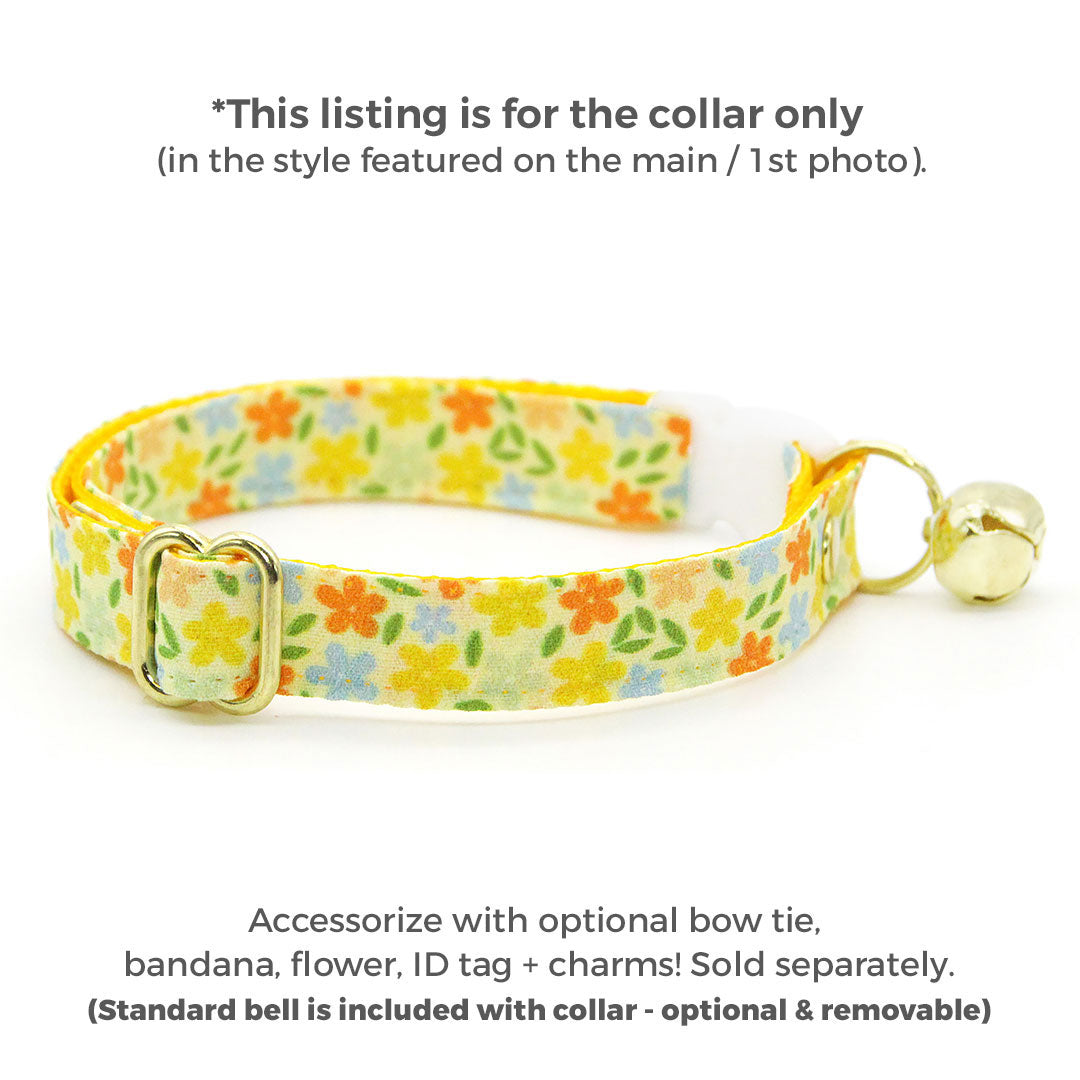 Cat Collar - "Aurora" - Orange & Yellow Floral Cat Collar / Fall, Spring, Marigolds, Buttercups, Wedding / Breakaway Buckle or Non-Breakaway / Cat, Kitten + Small Dog Sizes