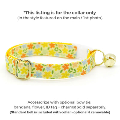 Cat Collar - "Aurora" - Orange & Yellow Floral Cat Collar / Fall, Spring, Marigolds, Buttercups, Wedding / Breakaway Buckle or Non-Breakaway / Cat, Kitten + Small Dog Sizes