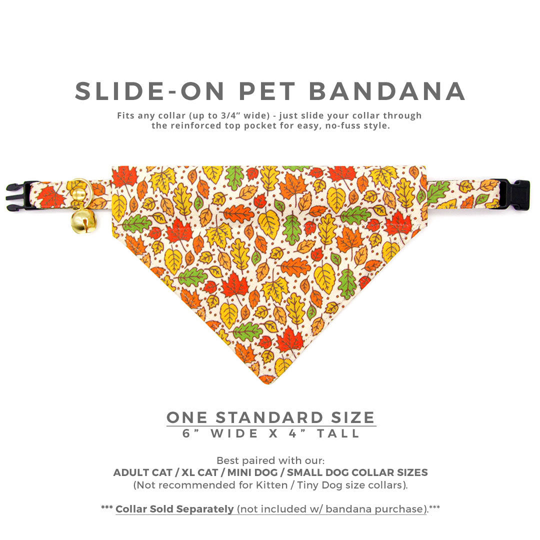 Fall Cat Bandana - "Autumn Aura" - Oak & Maple Leaf Bandana for Cat + Small Dog / Thanksgiving, Rustic / Slide-on Bandana / Over-the-Collar