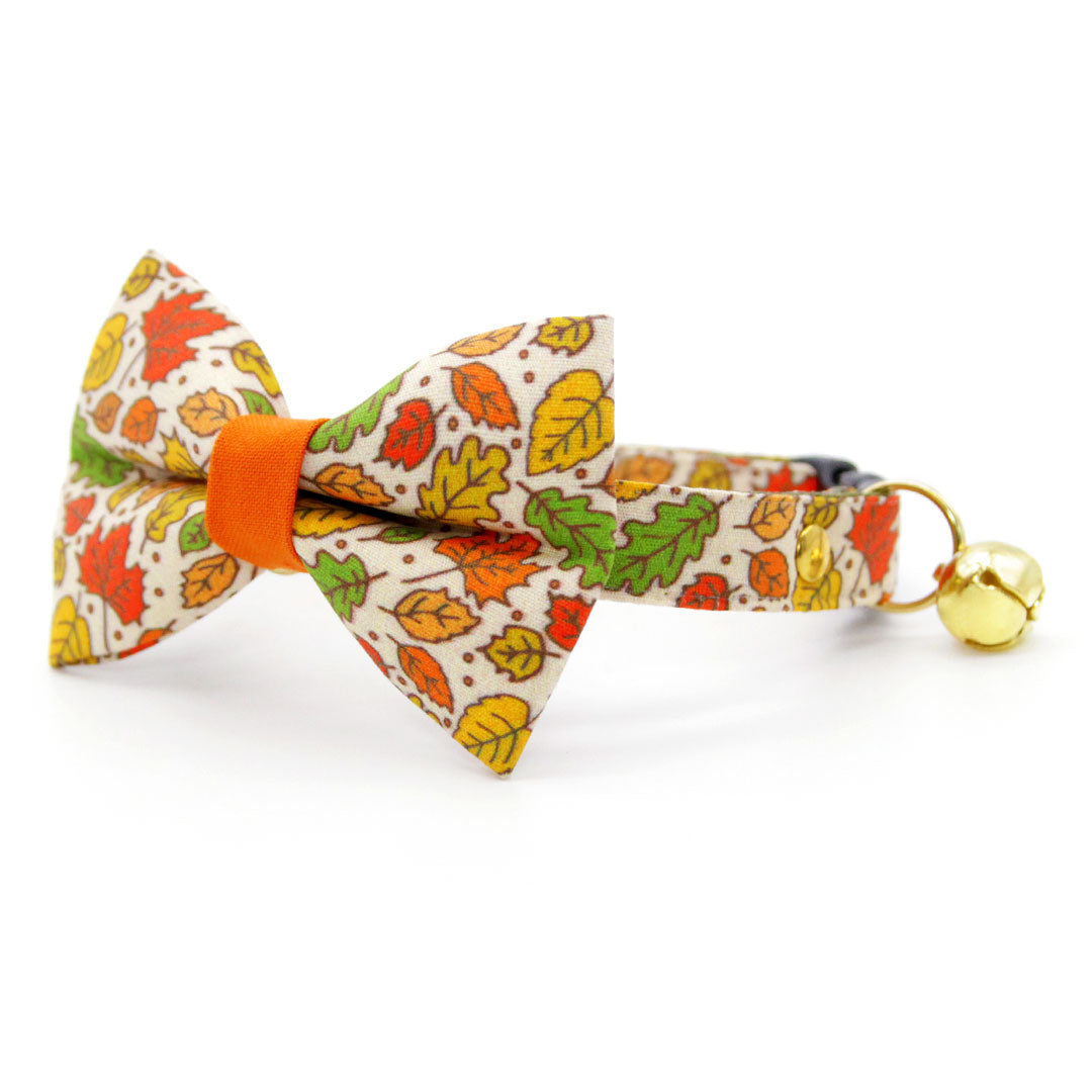 Fall Bow Tie Cat Collar Set - "Autumn Aura" - Oak & Maple Leaf Cat Collar with Bow Tie / Autumn, Thanksgiving / Cat, Kitten, Small Dog Sizes