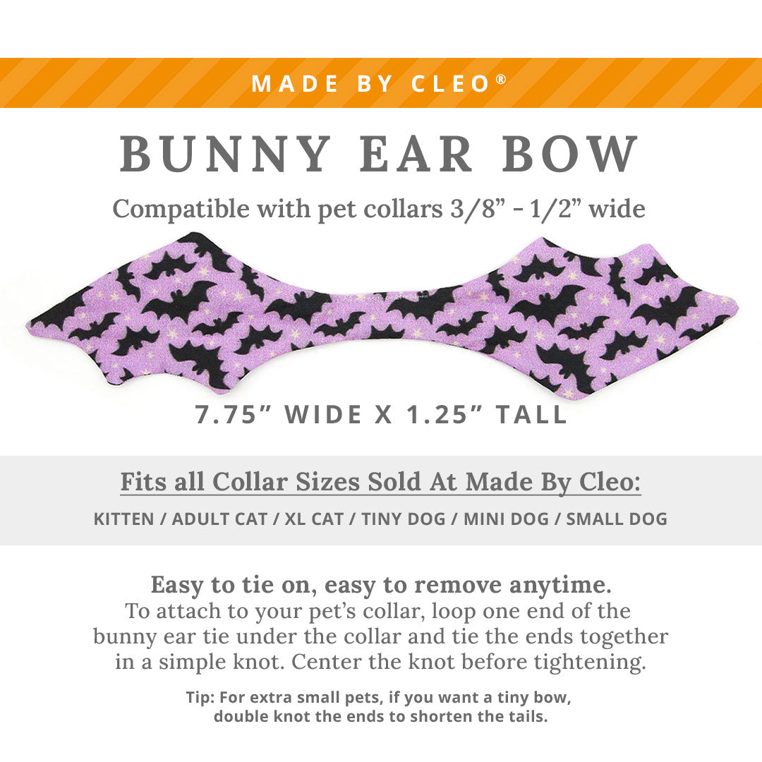 Cat Collar & Bunny Ear Bow Set - "Batty Babe - Purple" - Bat Wing Lilac Purple Halloween Bat Cat Collar w/ Matching Bunny Bow Tie / Tie-On Scarf / Cat, Kitten + Small Dog Sizes