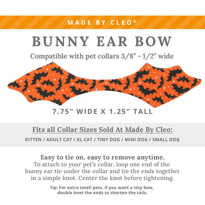 Cat Collar & Bunny Ear Bow Set - "Batty Babe - Orange" - Bat Wing Orange Halloween Bat Cat Collar w/ Matching Bunny Bow Tie / Tie-On Scarf / Cat, Kitten + Small Dog Sizes