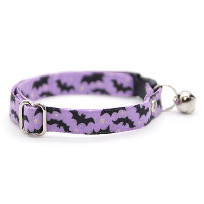 Cat Collar & Bunny Ear Bow Set - "Batty Babe - Purple" - Bat Wing Lilac Purple Halloween Bat Cat Collar w/ Matching Bunny Bow Tie / Tie-On Scarf / Cat, Kitten + Small Dog Sizes