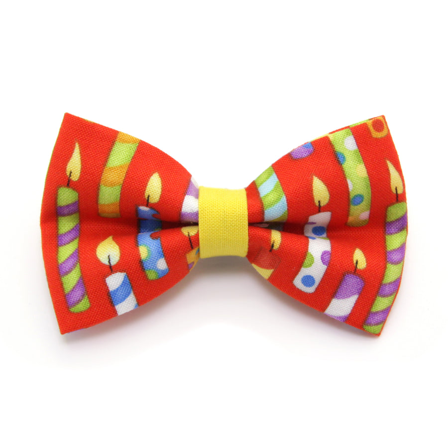 Cat Bow Tie - "Birthday Candles" - Red Party Bowtie / For Cats + Small Dogs / Removable (One Size)